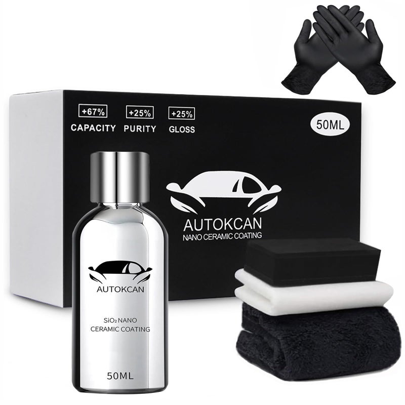 Autokcan 10H Nano Ceramic Coating for Cars, 50ML High Gloss Anti-Scratch SiO2 Ceramic Car Coating Kit, Plastic, Glass, Wheel Polishing, Hydrophobic, Long Lasting Protection - Image 1